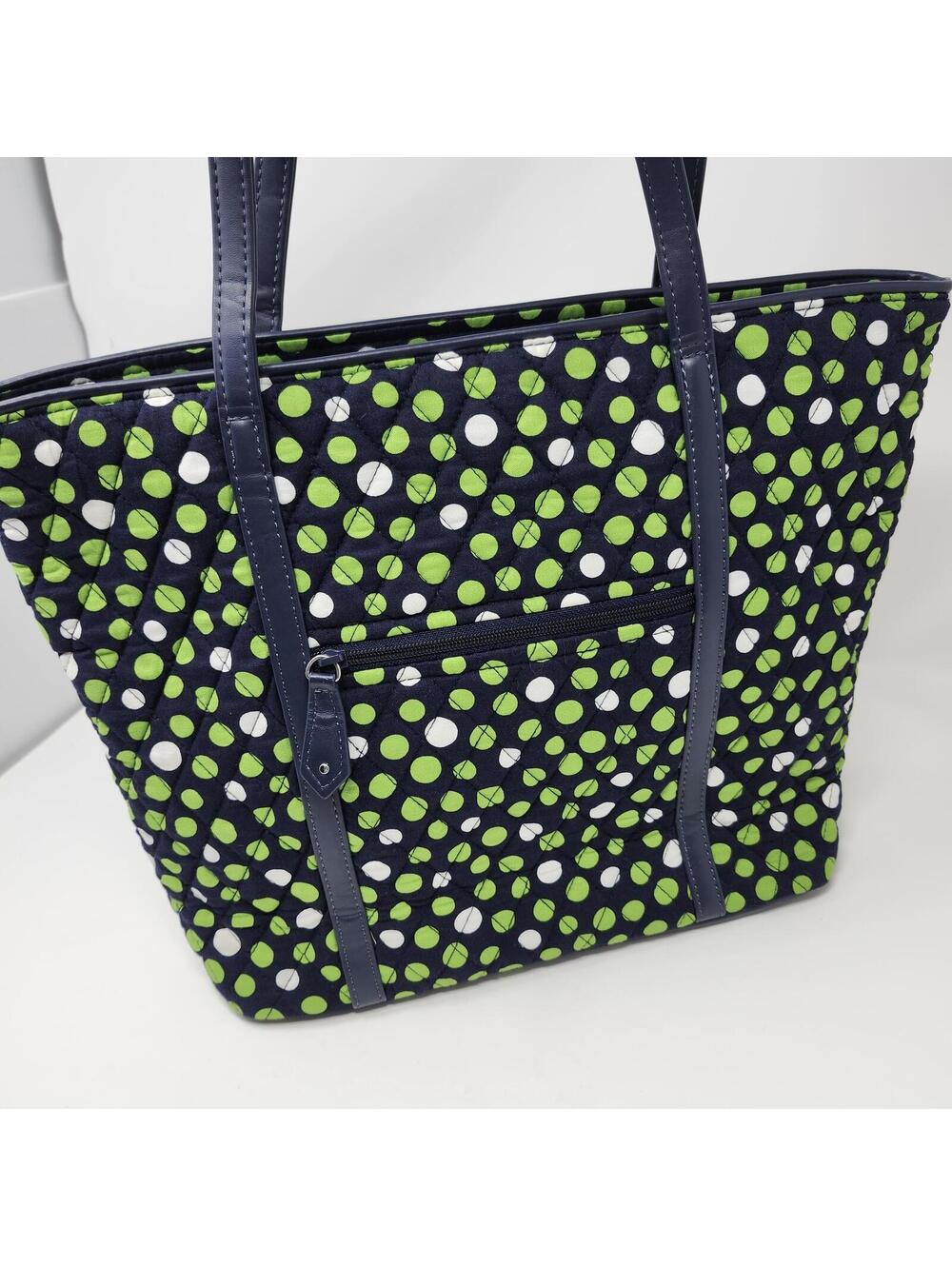 Vera Bradley Blue Green Polka Dot Quilted Tote Bag 11x15 - Picture 3 of 6
